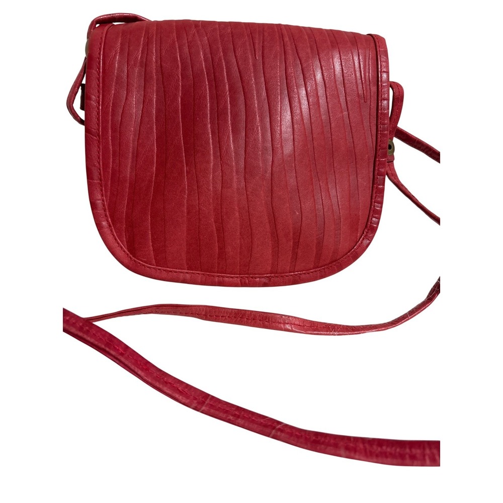 Vintage Red Leather Crossbody‎ Bag Small Purse Flap Vertical Pleated Design